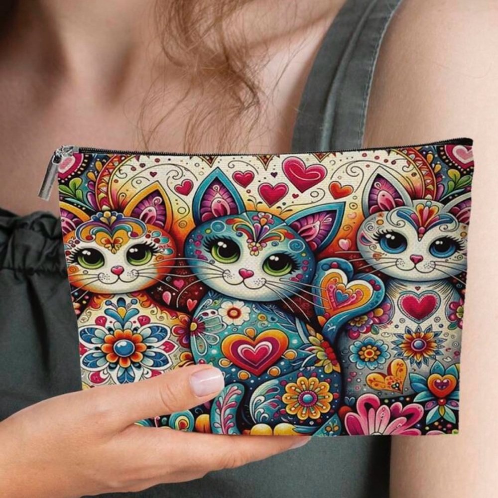 Colorful Cat Print Zipper Pouch. BRAND NEW NO TAGS